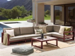 Conjunto De Sala De Estar Esquinero 5 Plazas De Madera De Acacia Oscura/rojo Oscuro TIMOR II