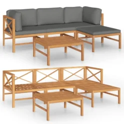 Set De Muebles De Jardín 5 Pzas Madera De Teca Y Cojines Gris VidaXL