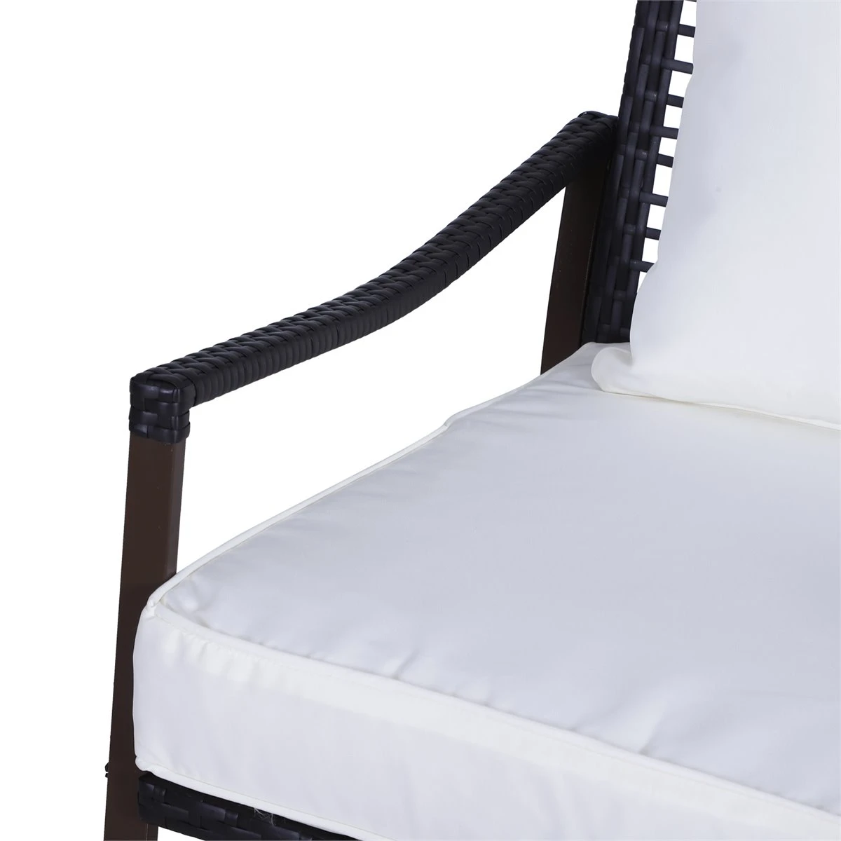 Outsunny Conjunto De Muebles De Ratán Para Jardín Con Mesa Ø51x46 Cm Y 2 Sillas Mecedoras 65,5x73,5x84,5 Cm Con Cojines Lavables Y Almohadas Blanco Y Marrón - Imagen 5