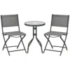 Outsunny Conjunto De Muebles De Jardín 3 Piezas Set De Muebles Exterior Incluye Mesa Con Encimera De Vidrio Templado Y 2 Sillones Plegable Con Respaldo Y Asiento De Texteline Gris