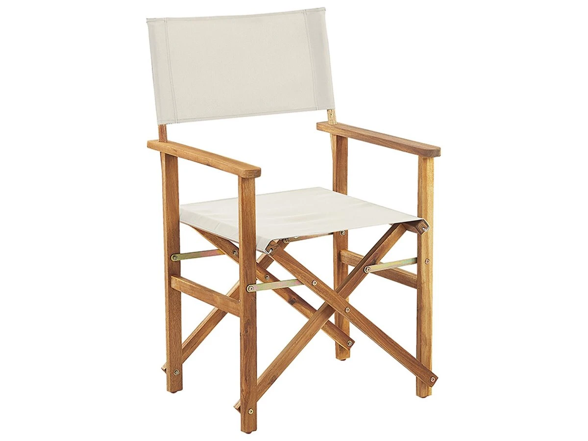 Conjunto De 2 Sillas De Jardín De Madera De Acacia Clara Con Tela Verde Claro/blanco CINE - Imagen 7