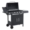 Outsunny Barbacoa De Gas Con 4+1 Quemadores 14,4 KW Mesas Laterales Armario De Almacenaje Termómetro Y 2 Ruedas Acero Inoxidable BBQ 125x51x100 Cm Negro