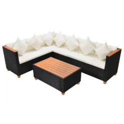 Set De Muebles De Jardín 4 Pzas Y Cojines Ratán Sintético Negro VidaXL