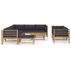 Set De Muebles De Jardín 10 Pzas Bambú Con Cojines Gris Oscuro VidaXL