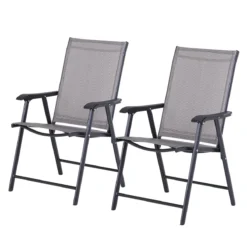 Outsunny Conjunto De 2 Sillas Plegables Para Exterior Con Reposabrazos Sillas Para Balcones Jardín Terraza Metal Texteline Carga 100kg 58x64x94 Cm Gris