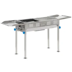 Outsunny Barbacoa De Carbón De Acero Inoxidable Portátil Con Altura Ajustable 2 Estantes Plancha Y Parrillas Al Aire Libre Para BBQ Camping Picnics 120x31x60-70 Cm Plata