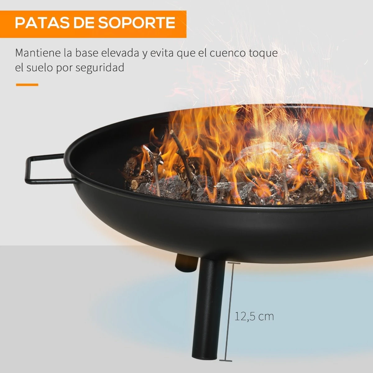 Outsunny Brasero Exterior Ø58x23 Cm Cuenco De Fuego Redondo Con Asas De Transporte 3 Pies Y Marco De Metal Para Hogueras Leñas Terraza Jardín Al Aire Libre Negro - Imagen 6