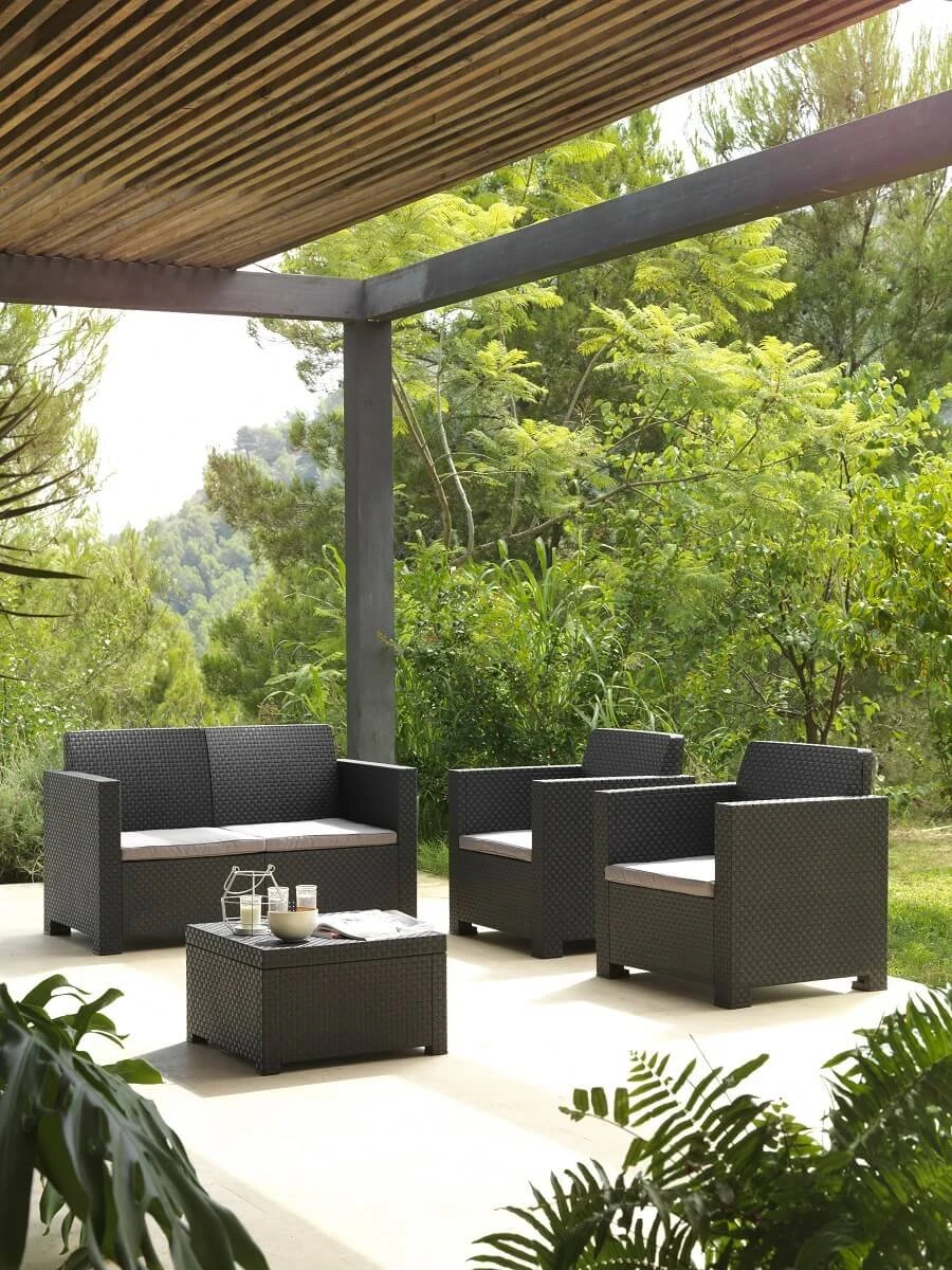 Set De Jardín Sofá 2 Plazas+ 2 Sillones + Mesa De Centro MAHINA