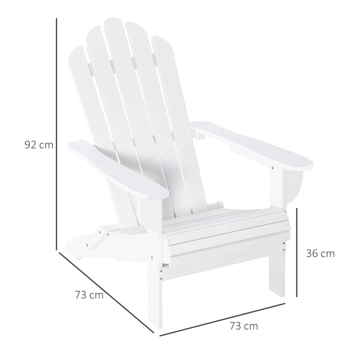 Outsunny Silla Adirondack De Madera Plegable Silla De Jardín Con Reposabrazos Y Respaldo Alto Para Terraza Balcón Exterior Carga Max. 113 Kg 73x73x92 Cm Blanco - Imagen 3
