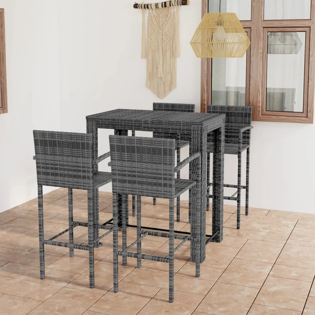 Set Muebles Bar Jardín 5 Pzas Ratán Sintético Reposabrazos Gris VidaXL - Imagen 3