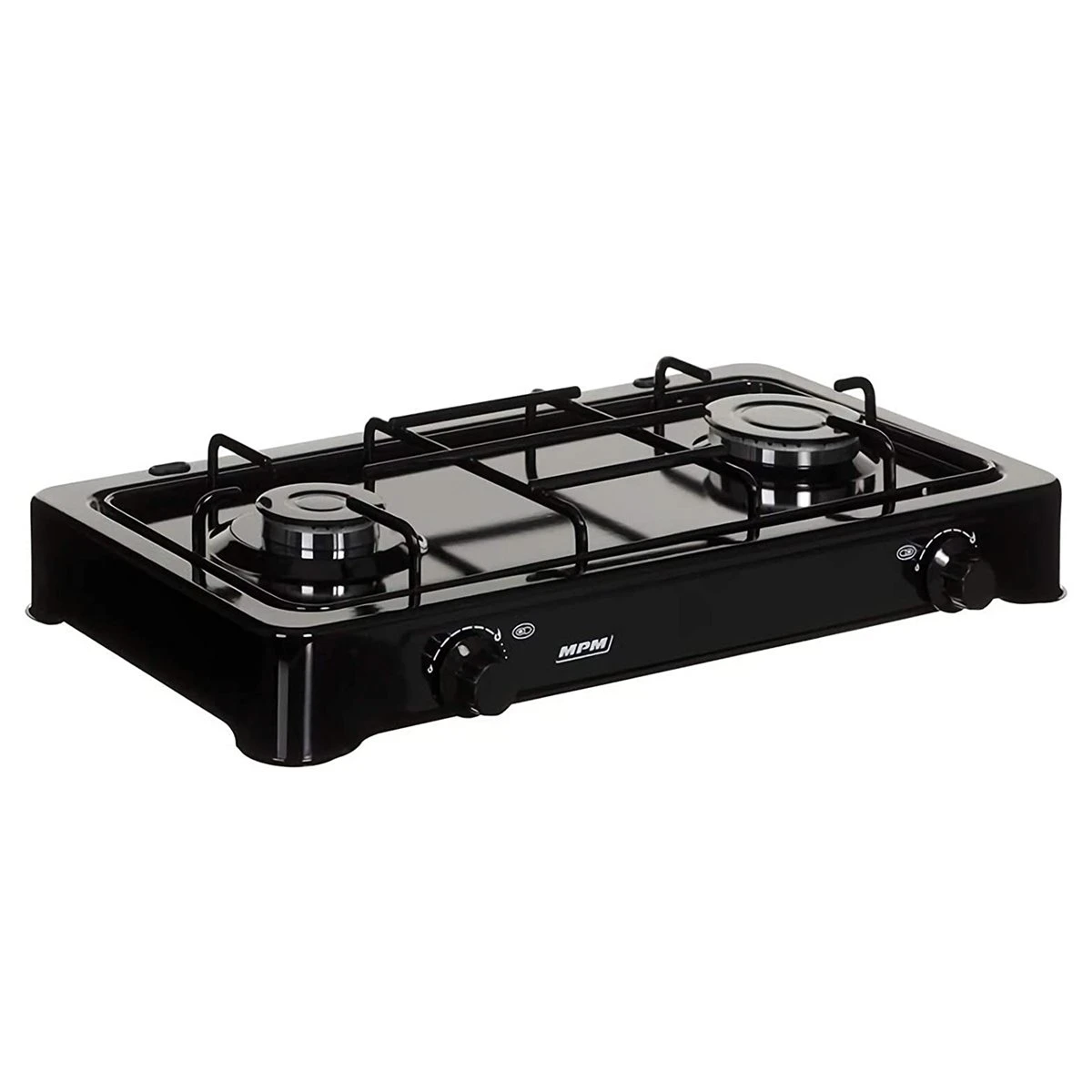 MPM KN-02/1KB Cocina Gas Portátil Camping, 2 Quemadores, Rejilla Esmaltada, Tapa Protectora, Normativa G30-37 Mbar, , Negro - Imagen 3