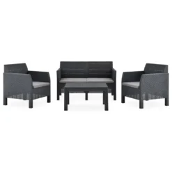 Set De Muebles Jardín 4 Piezas Cojines PP Ratán Gris Antracita VidaXL