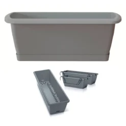 Prosperplast Jardinera Para Balcón Respana Easycare, Dimensiones (Mm) 397X190X140, Color Gris Piedra