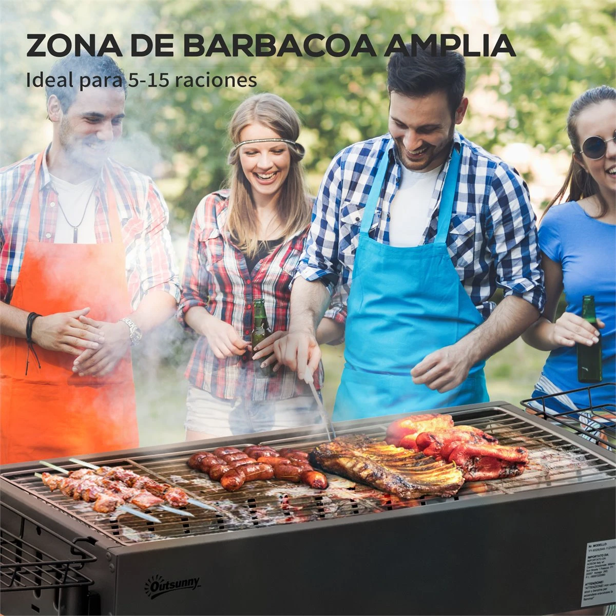 Outsunny Barbacoa De Carbón Con 2 Parrillas De Acero Inoxidable Barbacoa Portátil Con 2 Especieros Para Acampar Picnic Camping Jardín 77x30x70 Cm Negro - Imagen 5