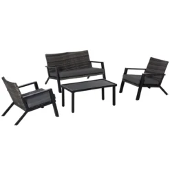 Outsunny Conjunto De Muebles De Jardín De Ratán 4 Piezas Juego De Muebles De Exterior Con Sofá De 2 Plazos Sofás Individuales Y Mesa De Centro Para Terraza Patio Negro