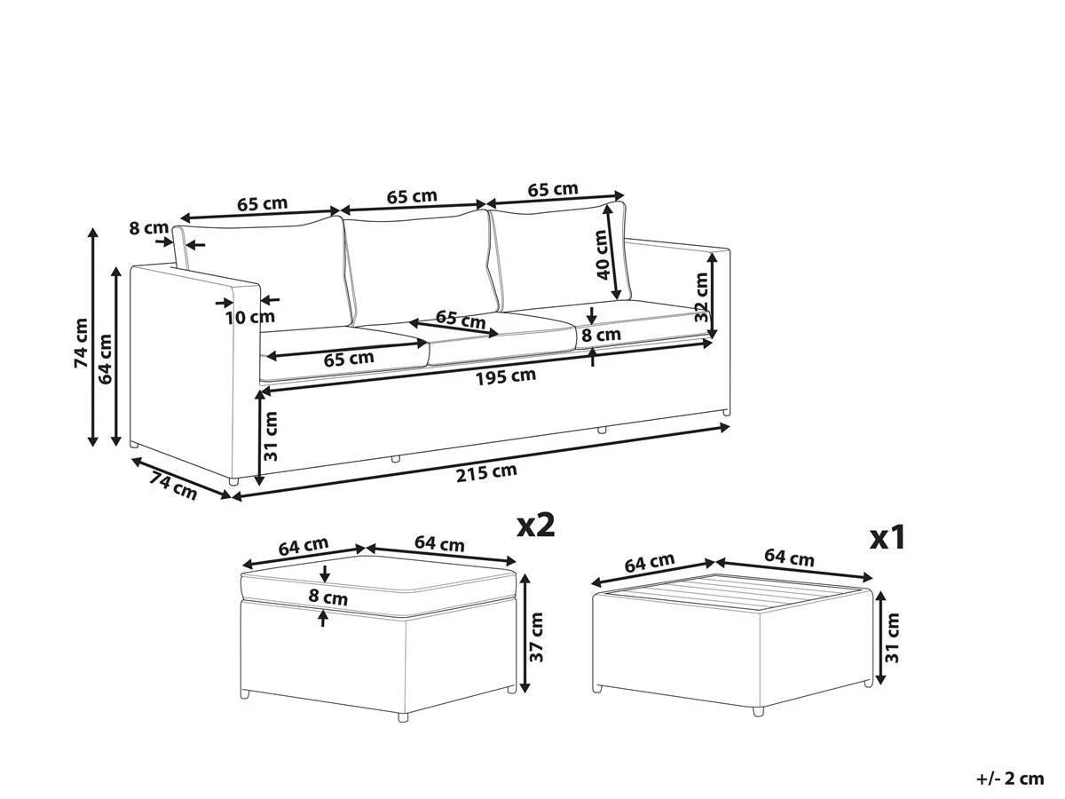 Conjunto De Sala De Estar 5 Plazas De Ratán Gris Pardo Derecho SABBIA - Imagen 3