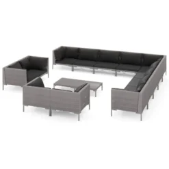 Set Muebles Jardín 14 Pzas Cojines Ratán Sintético Gris Oscuro VidaXL