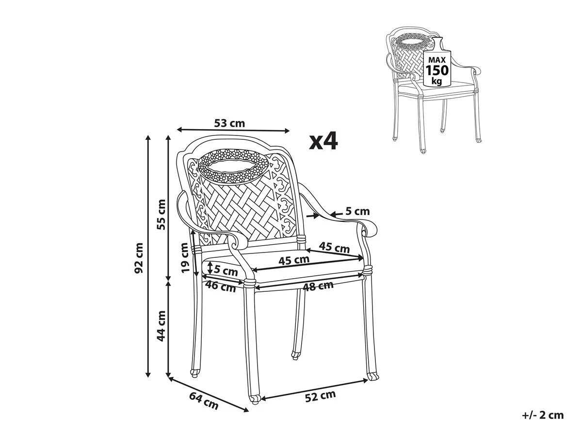 Conjunto De 4 Sillas De Jardín Marrón MANFRIA - Imagen 3