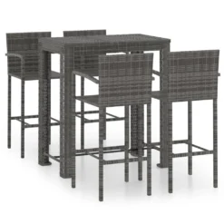 Set Muebles Bar Jardín 5 Pzas Ratán Sintético Reposabrazos Gris VidaXL