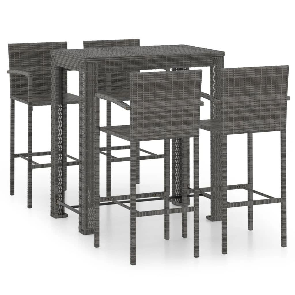Set Muebles Bar Jardín 5 Pzas Ratán Sintético Reposabrazos Gris VidaXL