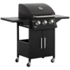 Outsunny Barbacoa De Gas Con 3 Quemadores 8,7 KW Termómetro Parrilla De Gas Con 2 Mesas Laterales Armario De 2 Puertas 4 Ruedas Y Frenos Acero Al Carbono Para BBQ 121x55x109 Cm Negro