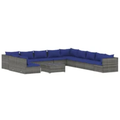 Set De Muebles De Jardín 12 Pzas Cojines Ratán Sintético Gris VidaXL