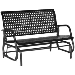 Outsunny Mecedora De Ratán De 2 Plazas Banco Balancín De Jardín Con Balanceo Ergonómico Y Marco De Metal Para Terraza Balcón Exterior Carga 220 Kg 120x70x84 Cm Negro