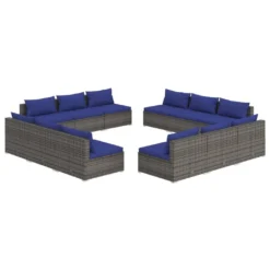 Set Muebles De Jardín 12 Piezas Y Cojines Ratán Sintético Gris VidaXL