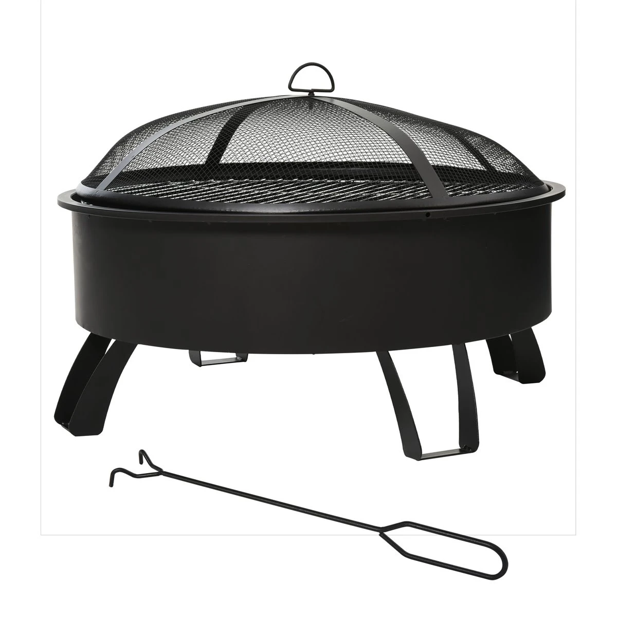 Outsunny Brasero Exterior Ø76x49,5 Cm 2 EN 1 Profundidad Del Cuenco 18 Cm Con Rejilla De Cocina Parrilla Para Barbacoa Calefacción Tapa De Malla Atizador De Fuego Para Patio Jardín Negro