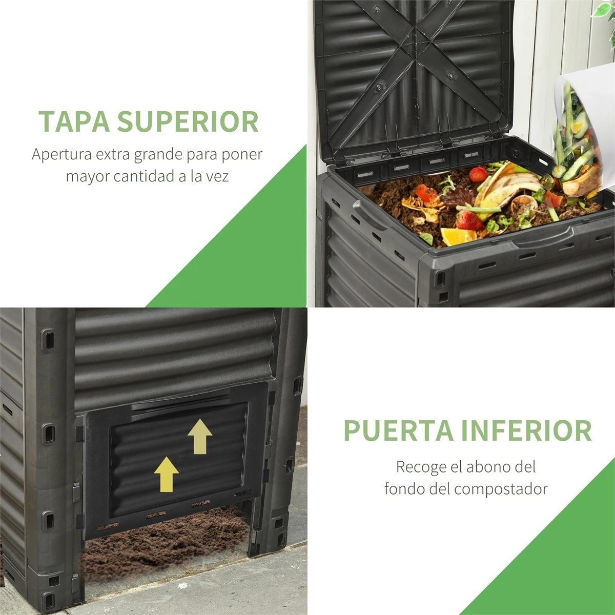 Outsunny Compostador Capacidad De 300L Compostera Orgánica Para Producción Abono De Jardín Exterior Con 48 Respiraderos 60,5x60,5x81,5 Cm Negro - Imagen 7
