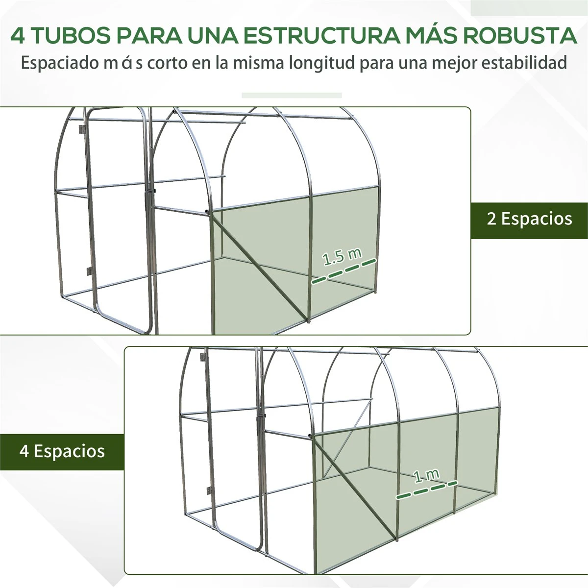 Outsunny Invernadero De Túnel 3x2x2 M Con Puerta Y Ventanas Función De Drenaje Invernadero De Jardín Grande Con Cubierta De PE Y Metal Galvanizado Para Cultivos Plantas Verduras Verde - Imagen 7