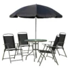 Outsunny Conjunto De Muebles Para Jardín Con 4 Sillas 1 Mesa Y 1 Parasol Texteline Aluminio Y Poliéster Negro