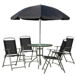 Outsunny Conjunto De Muebles Para Jardín Con 4 Sillas 1 Mesa Y 1 Parasol Texteline Aluminio Y Poliéster Negro
