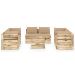 Muebles De Jardín 9 Piezas Con Cojines Madera Impregnada Verde VidaXL