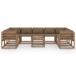 Juego De Muebles De Jardín 10 Piezas Con Cojines Gris Taupe VidaXL