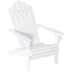Outsunny Silla Adirondack De Madera Plegable Silla De Jardín Con Reposabrazos Y Respaldo Alto Para Terraza Balcón Exterior Carga Max. 113 Kg 73x73x92 Cm Blanco