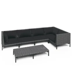 Set Muebles Jardín 6 Pzas Y Cojines Ratán Sintético Gris Oscuro VidaXL