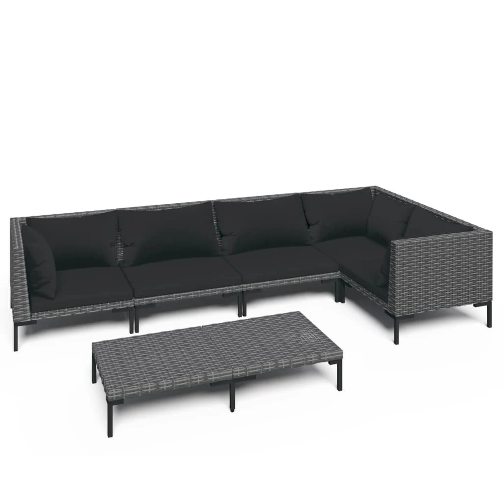 Set Muebles Jardín 6 Pzas Y Cojines Ratán Sintético Gris Oscuro VidaXL
