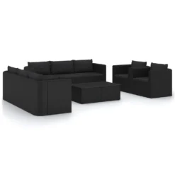Set De Muebles De Jardín 10 Pzas Cojines Ratán Sintético Negro VidaXL