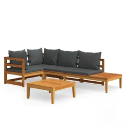 Set Muebles De Jardín 4 Pzas Cojines Gris Oscuro Madera Acacia VidaXL