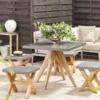 Conjunto De Jardín De Cemento Reforzado Mesa 90 X 90 Cm 4 Taburetes Gris/madera Clara OLBIA