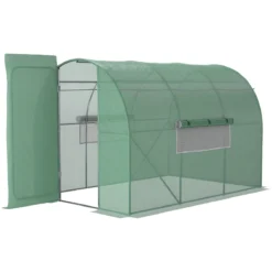 Outsunny Invernadero De Túnel 3x2x2 M Con Puerta Y Ventanas Función De Drenaje Invernadero De Jardín Grande Con Cubierta De PE Y Metal Galvanizado Para Cultivos Plantas Verduras Verde