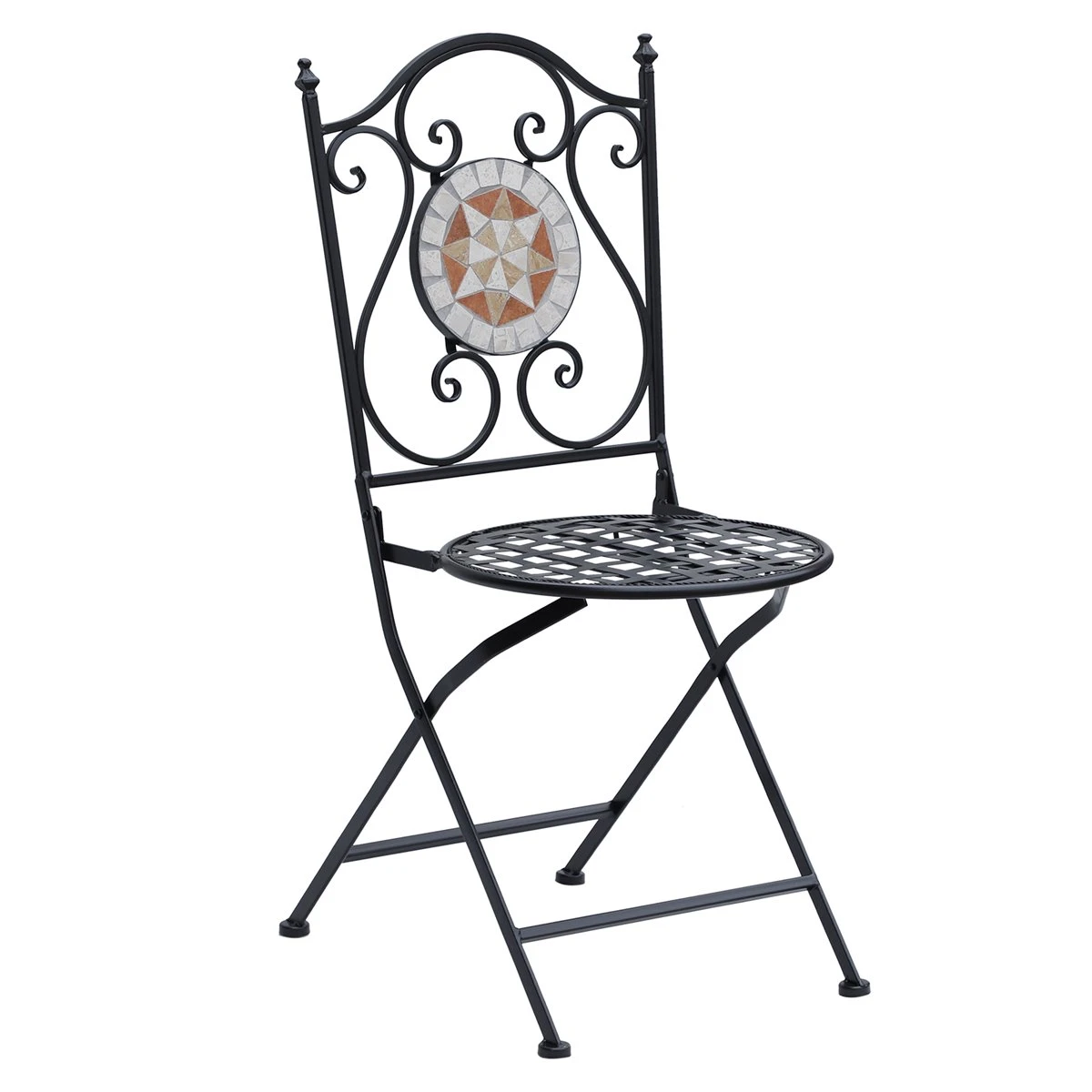 Outsunny Set De 2 Sillas Plegables De Jardín Bistro Silla Asiento Mosaico Para Terraza Balcón Acero Carga 120kg - Imagen 8