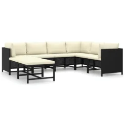 Set De Muebles De Jardín 8 Pzas Y Cojines Ratán Sintético Negro VidaXL