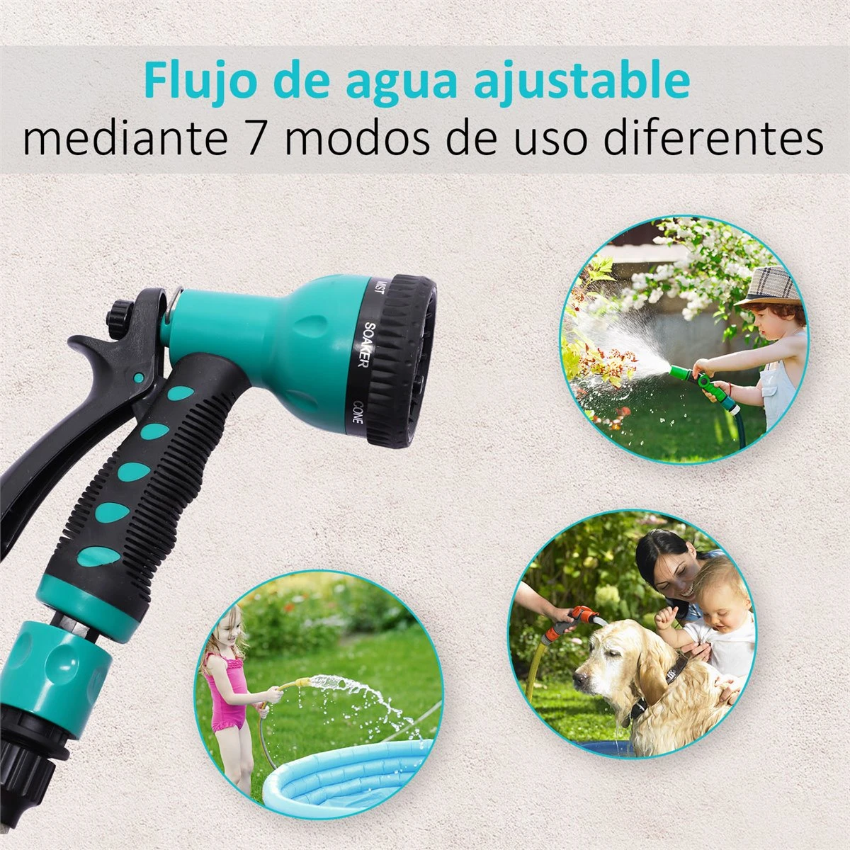 DURHAND Carrete Para Manguera Retráctil 10m Con Cabezal Multifuncional Sistema De Enrollado Automático Con Bloqueo Conector De 1m Para Jardín Césped 29,5x16,5x33 Cm Negro Y Verde - Imagen 5