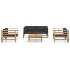 Set De Muebles De Jardín 5 Piezas Bambú Con Cojines Gris Oscuro VidaXL