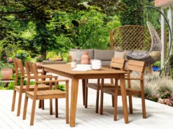 Conjunto De Comedor 4 Plazas De Madera De Acacia Clara FORNELLI