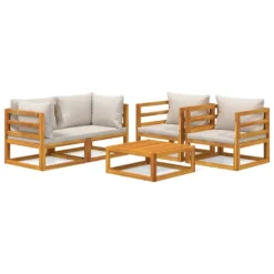 Set Muebles De Jardín 5 Pzas Madera Maciza Y Cojines Gris Claro VidaXL