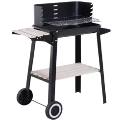 Outsunny Barbacoa De Carbón Vegetal Parrillas Asador BBQ De Picnic Altura De Parrillas Ajustables Con Estantes Y Ruedas Facil Mover Para Jardín Exterior Acampada 83x45x87 Cm