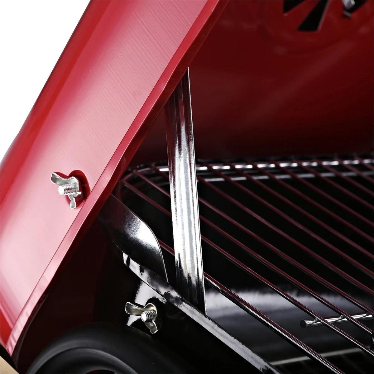 Outsunny Barbacoa De Carbón Picnic Con Estantes De Madera Parrillas Asador BBQ Patio Acampada Multifuncional Parilla De Carbón Vegetal 98x49x81cm Con Ruedas - Imagen 9